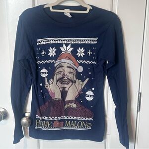 Post Malone Home Alone Christmas Holiday Long Sleeve Tee. Ladies Medium.